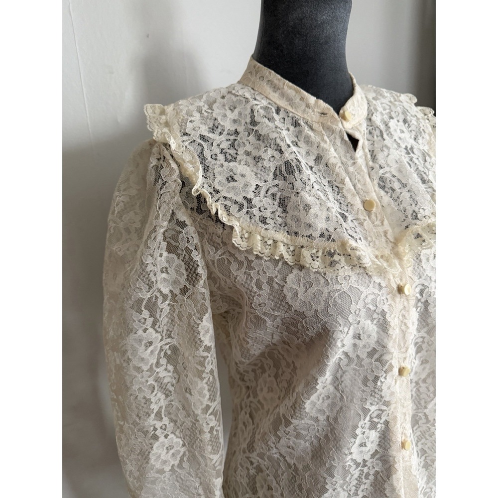 Vintage‎ Lace Romantic Milkmaid Boho Blouse Cream Top. M